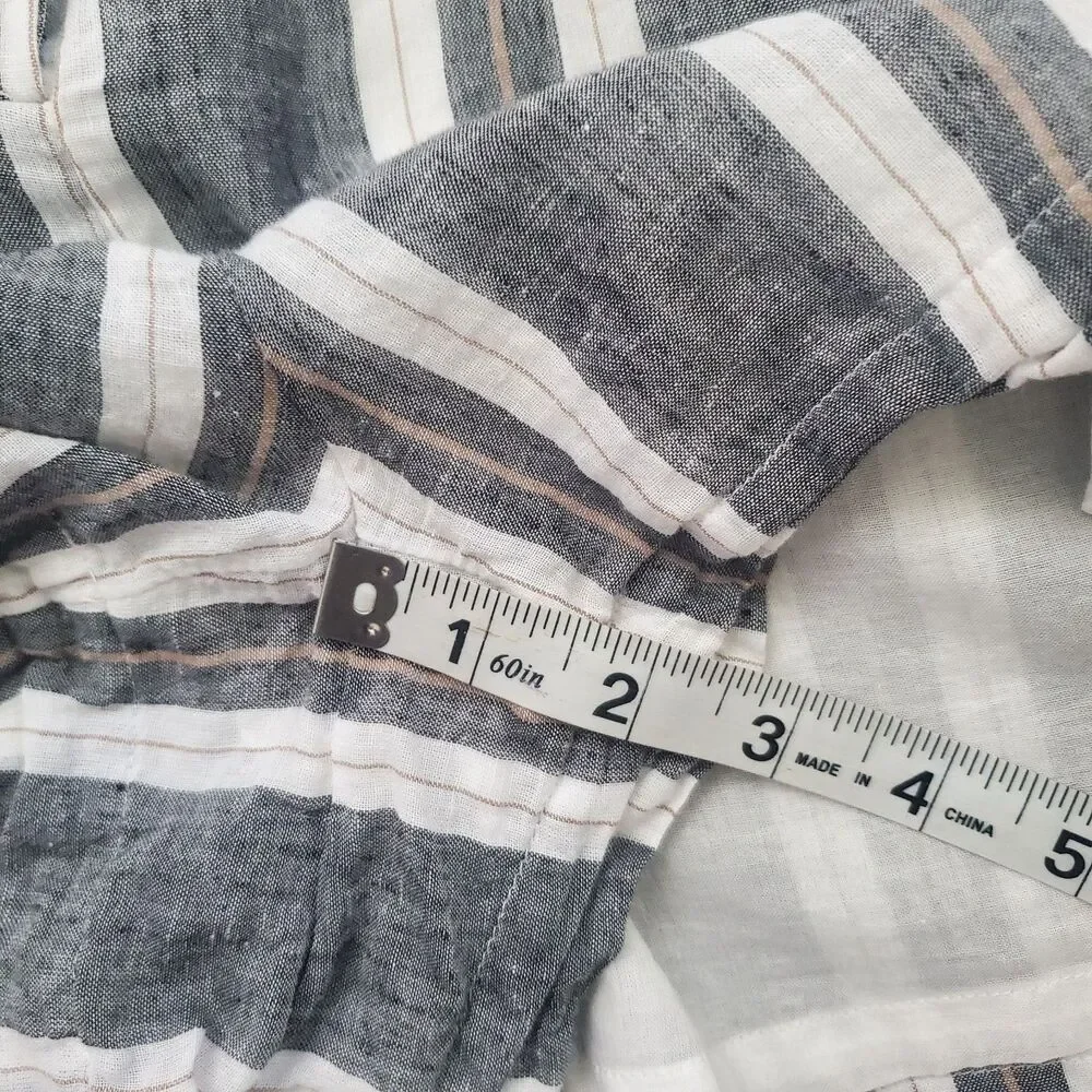 Banana Republic Women's Romper Size 4 Petite Striped Cotton Linen Tie Pockets